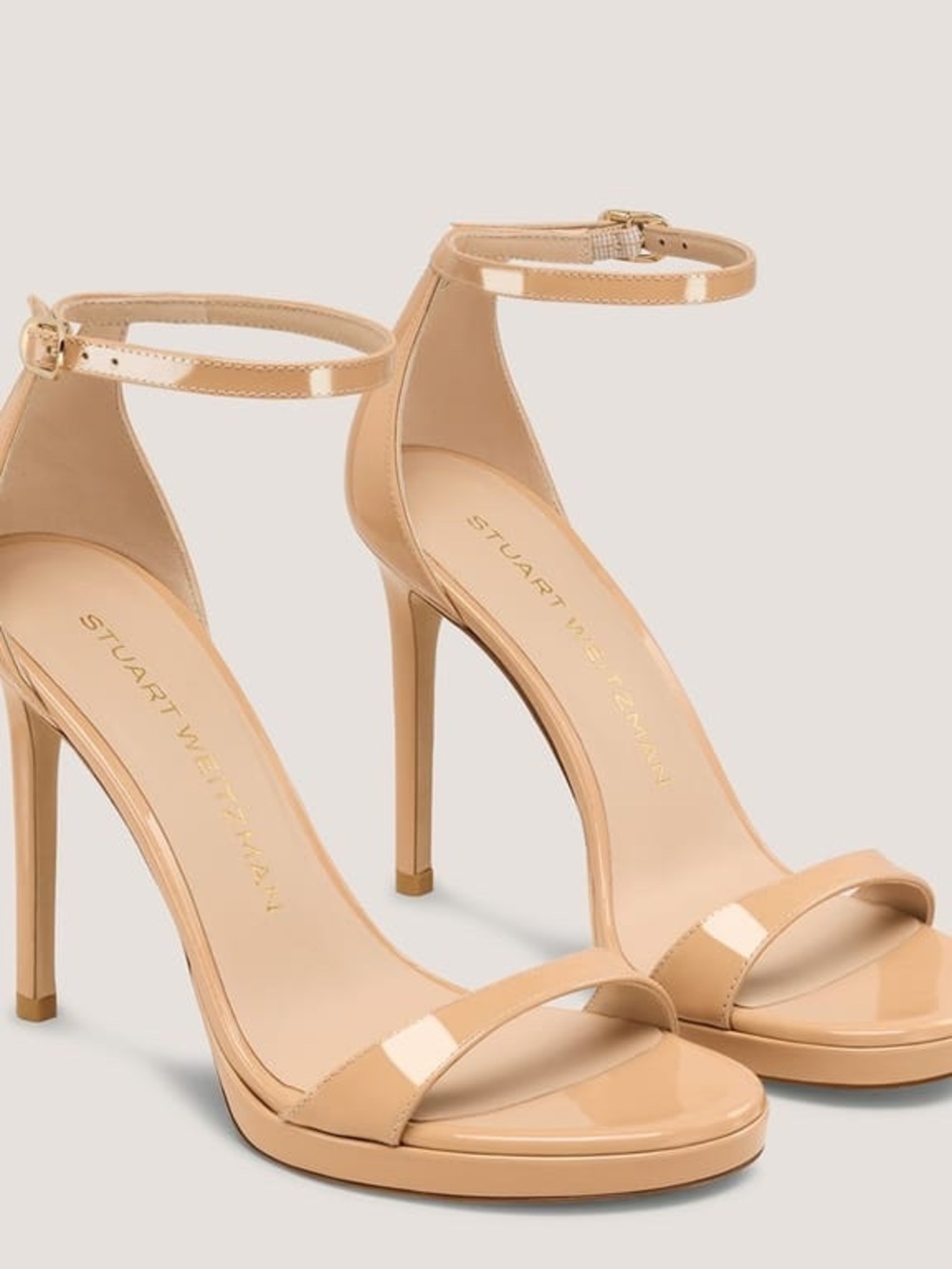 Stuart Weitzman Nudist Patent Ankle-Strap Stiletto Sandals NIB Sz 8.5